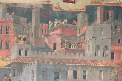 Detail van Goed Bestuur in de Stad, 1338-40 fresco door Ambrogio Lorenzetti